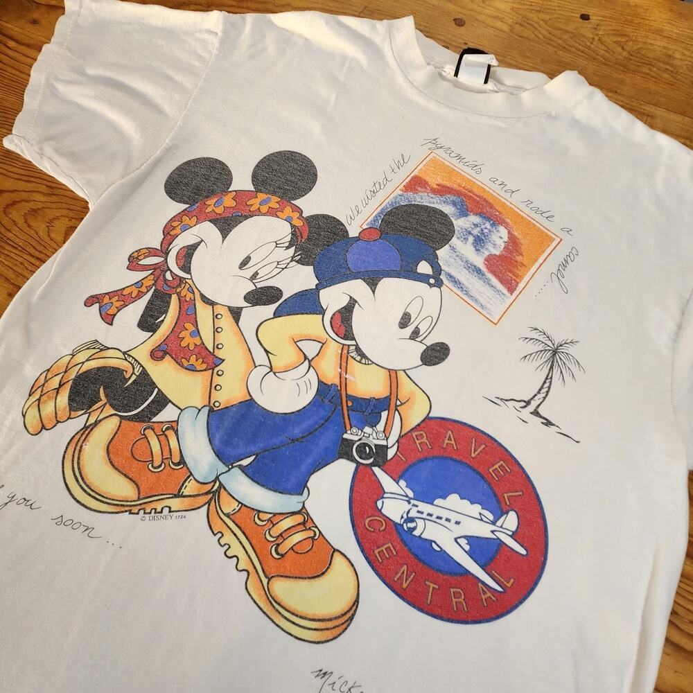Vintage Disney Mickey & Minnie Mouse T-Shirt Travel Graphic Tee 90s Y2k Made USA